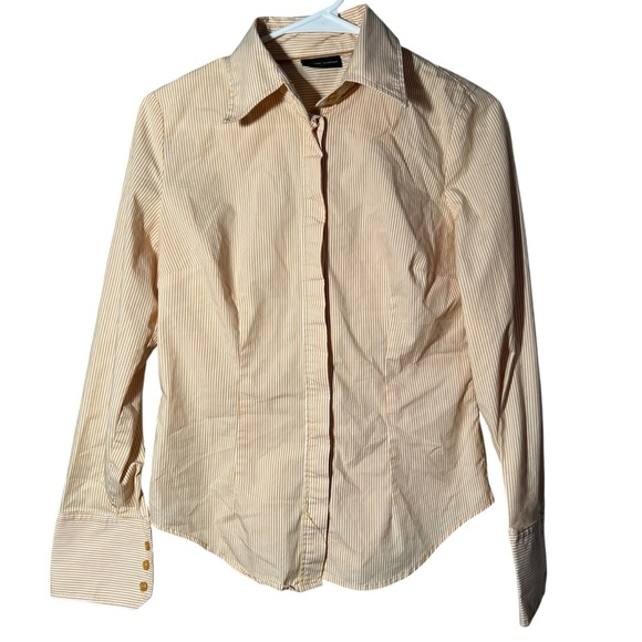 New York & Company Tops - New York & Co Button Down Shirt Yellow White Pinstripes S
